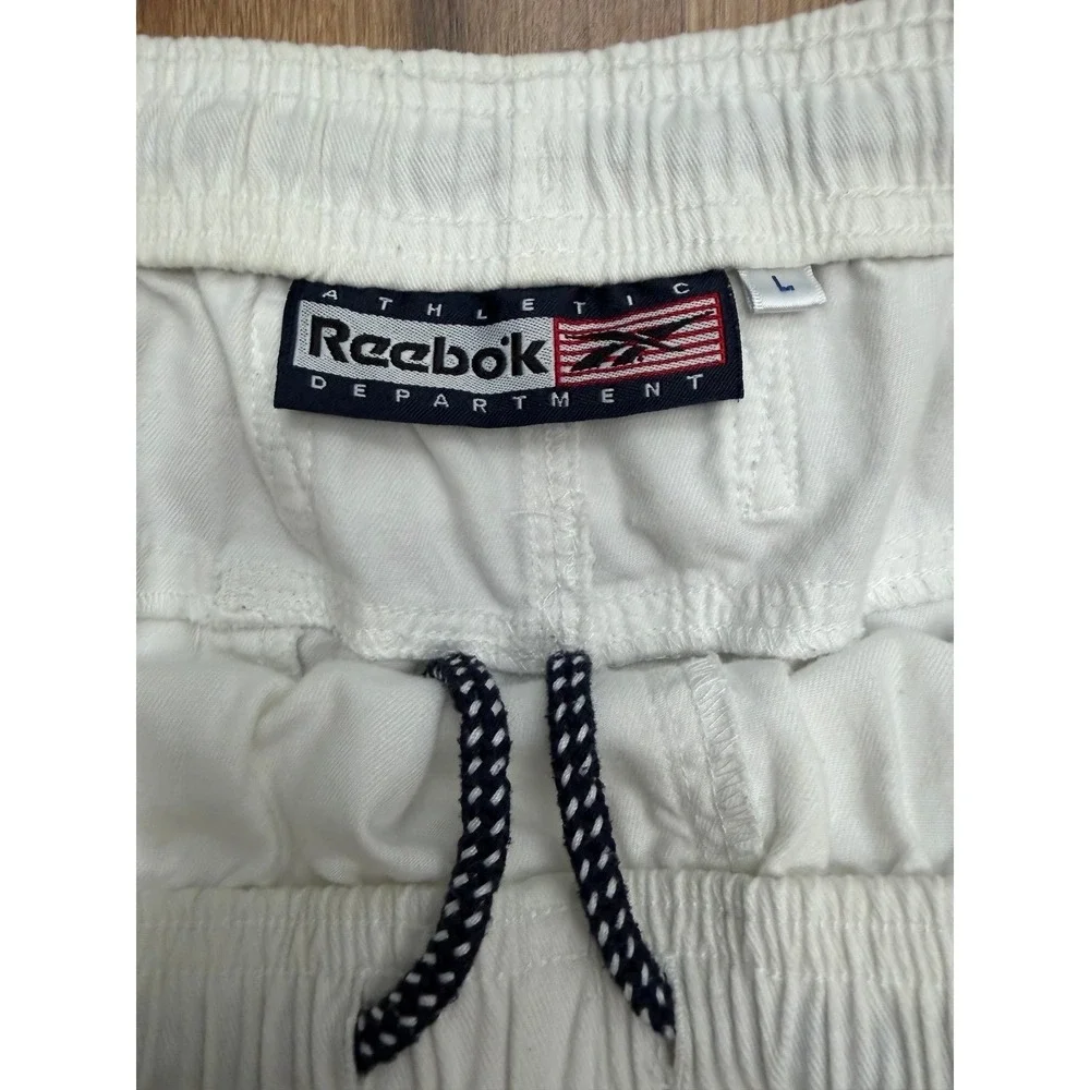 Vintage Reebok Athletic Department White Cotton Shorts Men's L Drawstring Logo